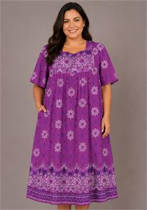100% Cotton Purple Printed Short Lounger Dress